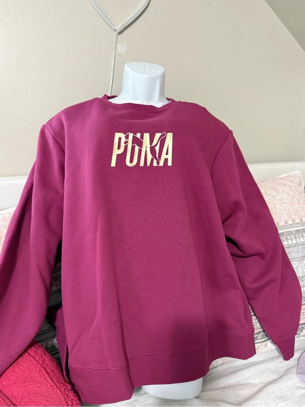 Puma Women's Fuchsia Crewneck with Gold Logo